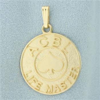ACBL Life Master Bridge Pendant or Charm in 14k Yellow Gold