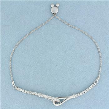 Adjustible Length Designer Diamond Bracelet In 14k White Gold