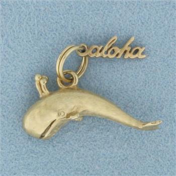 Aloha Humpback Whale Charm in 14k Yellow Gold
