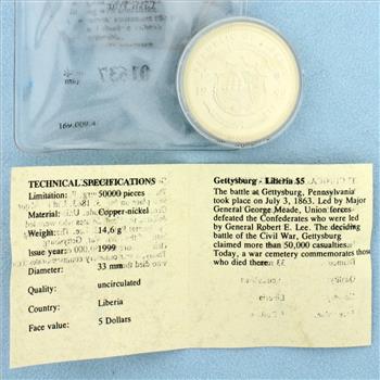 American Mint Battle of Gettysburg Civil War Coin with COA