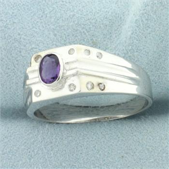 Amethyst and Diamond Ring in 10k White Gold