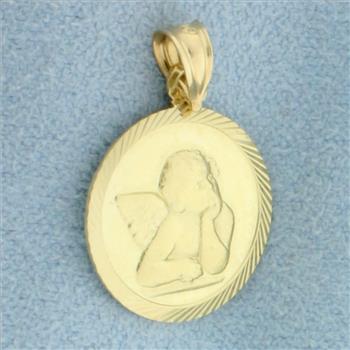 Angel Cherub Medallion Pendant in 14k Yellow Gold