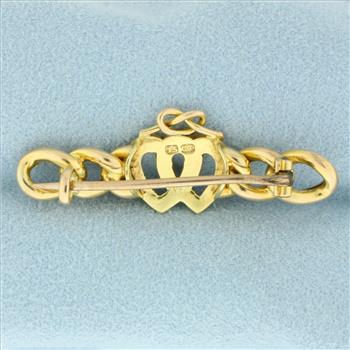 Antique 1894 Victorian Double Heart Seed Pearl Pin Brooch in 15k Yellow Gold