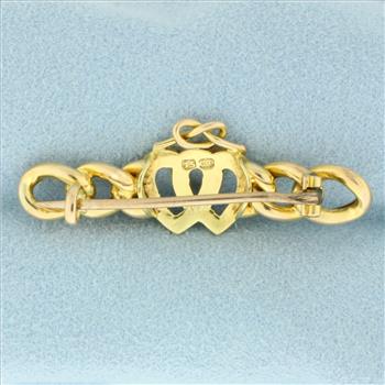 Antique 1894 Victorian Heart Seed Pearl Pin Brooch in 15k Yellow Gold