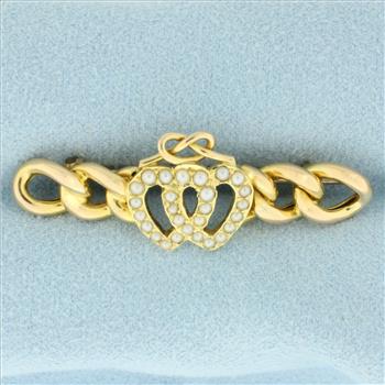 Antique 1894 Victorian Heart Seed Pearl Pin Brooch in 15k Yellow Gold