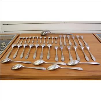 Antique French Societe Anonyme Argental Art Deco Silverplate Thirty Six piece Flatware Set