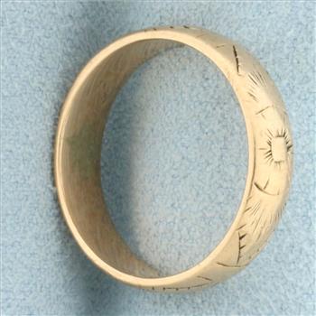 Antique Hand Etched Wedding Band Ring in 14k Rose Gold