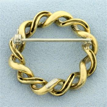 Antique Hand Painted Braided Circle Pin in 18K Yellow Gold