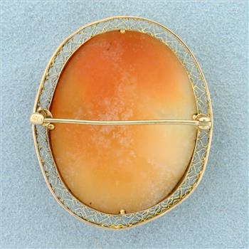Antique Heart Border Cameo Pin in 10K Yellow Gold