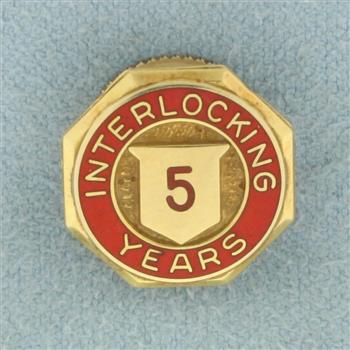 Antique Interlocking 5 Years Enamel Pin in 10k Yellow Gold