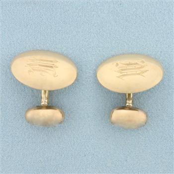 Antique M or W Hand Engraved Cufflinks in 10k Rose Gold