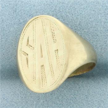 Antique Monogram Signet Ring in 10k Yellow Gold