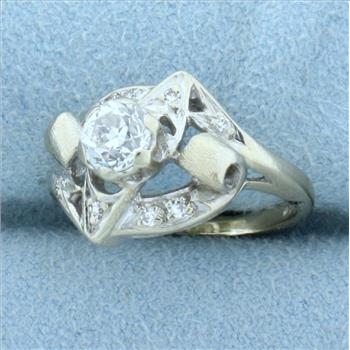 Antique Old European Cut Diamond Ring in 14k White Gold