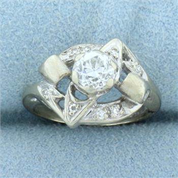 Antique Old European Cut Diamond Ring in 14k White Gold