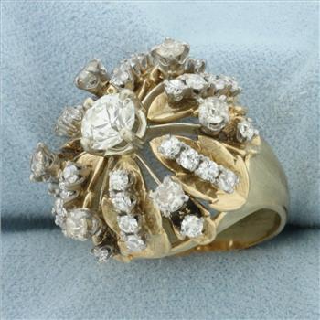 Antique Old European Diamond Starburst Ring in 14k Yellow Gold