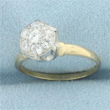 Antique Pave Set Diamond Engagement Ring in 14k Yellow Gold