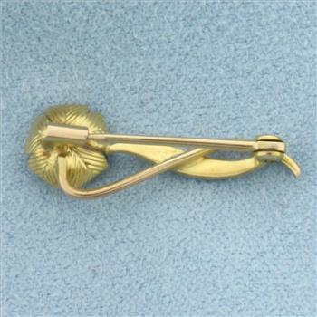 Antique Pearl Flower Brooch Pin in 14k Yellow Gold