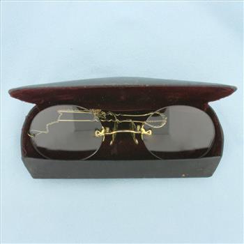 Antique Pince Nez Glasses Spectacles with Hair Pin and Case