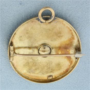 Antique Rose Diamond Pin Brooch or Pendant in 14k Yellow Gold