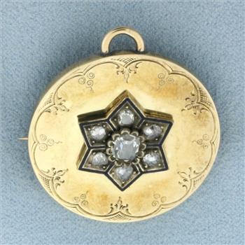 Antique Rose Diamond Pin Brooch or Pendant in 14k Yellow Gold