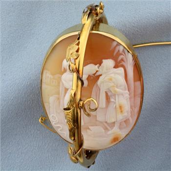 Antique Rotating Bible Scene Cameo Pin Brooch in 14k Yellow Gold