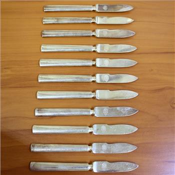 Antique Set of 11 Silver Norwegian Royal Monogram Butter Knives