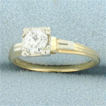 Antique Solitaire Old European Cut Diamond Engagement Ring in 14K Yellow Gold
