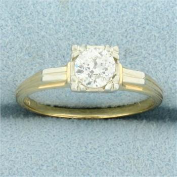 Antique Solitaire Old European Cut Diamond Engagement Ring in 14K Yellow Gold