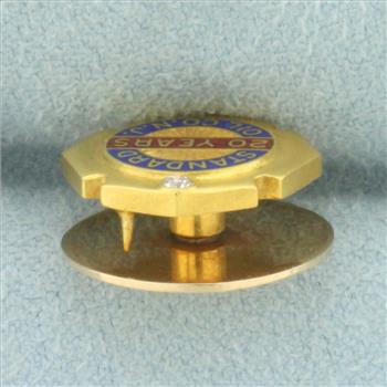 Antique Standard Oil Co. N.J. 20 Years Enamel Diamond Pin in 14k Yellow Gold