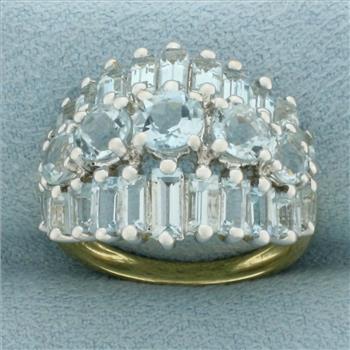 Aquamarine 3 Row Statement Ring in 14k Yellow Gold