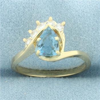 Aquamarine and Diamond Ring in 14k Yellow Gold