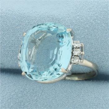 Aquamarine and Diamond Statement Ring in 18k White Gold