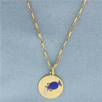 Aquarius Zodiac Water Bearer Necklace in 18k Yellow Gold
