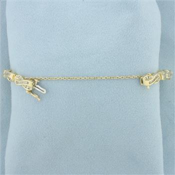 Baguette and Round Diamond Tennis Bracelet in 14k Yellow Gold