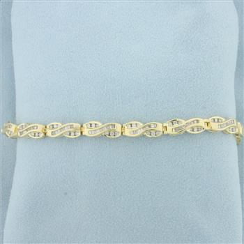 Baguette and Round Diamond Tennis Bracelet in 14k Yellow Gold
