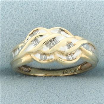 Baguette Diamond Knot Design Ring in 10k Yellow Gold