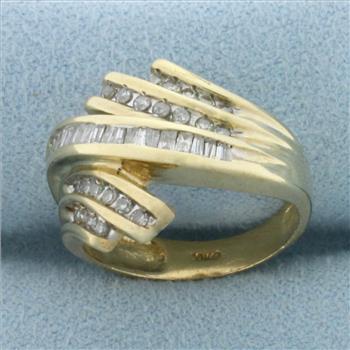 Baguette Diamond Right Hand Ring in 10k Yellow Gold