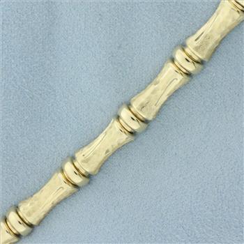 Bamboo Link Bracelet with Crosshatch Finish in 14k Yellow Gold