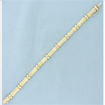 Bamboo Link Bracelet with Crosshatch Finish in 14k Yellow Gold