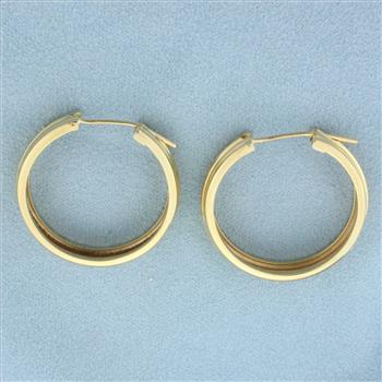 Banded Design Hoop Earrings in 14k Yellow Gold