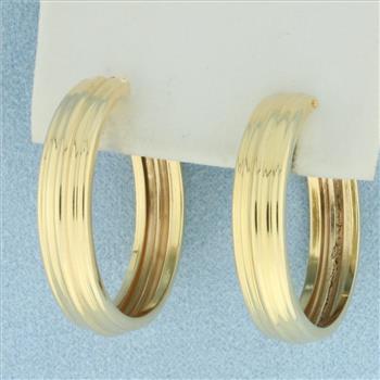 Banded Design Hoop Earrings in 14k Yellow Gold