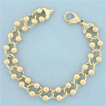 Beaded Cable Link Bracelet in 14k Yellow Gold
