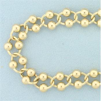 Beaded Cable Link Chain Necklace in 14k Yellow Gold