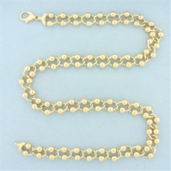 Beaded Cable Link Chain Necklace in 14k Yellow Gold
