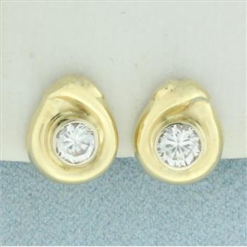 Bezel Set CZ Earrings in 18k Yellow Gold