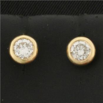 Bezel Set Diamond Stud Earrings in 14k Yellow Gold