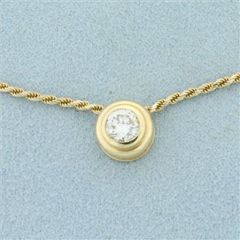 Bezel Set Solitaire Diamond Necklace in 14k Yellow Gold