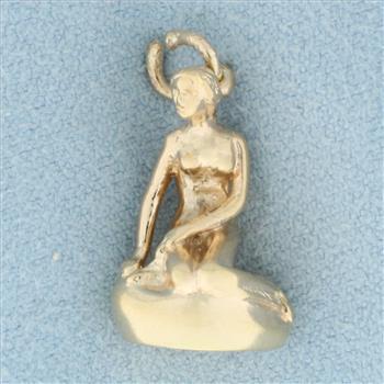 BH Bernhard Hertz Signed Little Mermaid 3D Charm or Pendant in 14k Yellow Gold