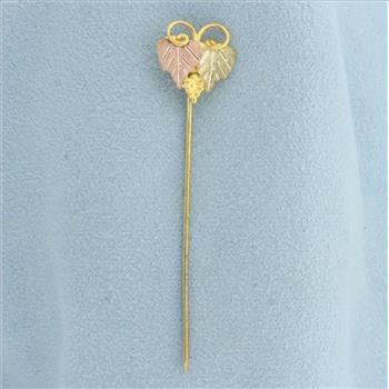 Black Hills Gold Leaf Stick Pin in 12k Yellow, Rose, and Green Gold