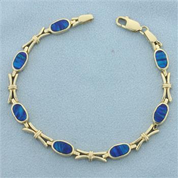 Black Opal Inlay Bracelet in 14k Yellow Gold